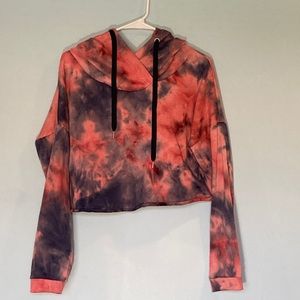Rue 21 Pink and Blue Cropped Tye Dye Hoodie